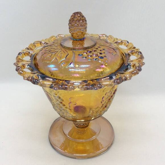 Amber Carnival Depression Glass Covered Spooner Dish - Picture 1 of 5